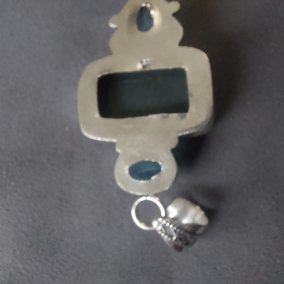 Three Stone Blue Aqua Rhinestone Western Multi Color Silver Toned Pendant - Picture 11 of 17